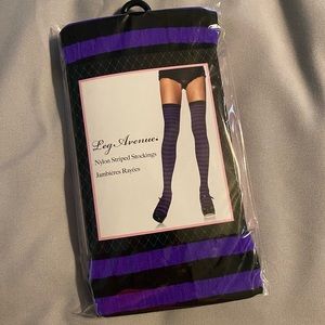 Leg Avenue Nylon Striped Stockings L Purple/black